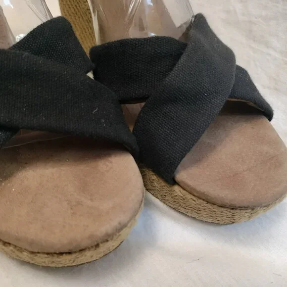 TOMS Wedge Espadrille Sandal Black Fabric, size 9W - Picture 2 of 8